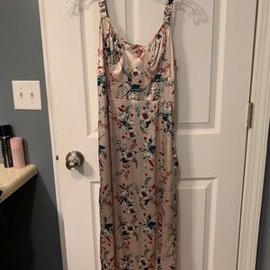 Pink Floral Slip Midi Dress